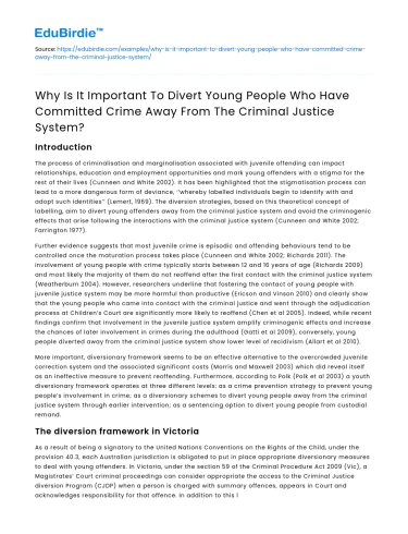 Importance of Diverting Youth from Criminal Justice System