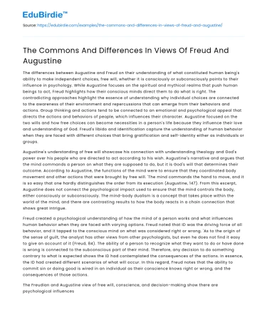 The Commons And Differences In Views Of Freud And Augustine