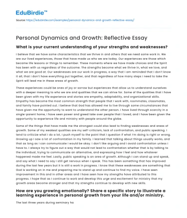 Personal Dynamics and Growth: Reflective Essay