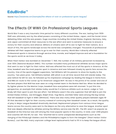 The Effects Of WWII On Professional Sports Leagues