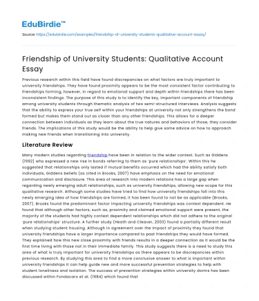 Friendship of University Students: Qualitative Account Essay