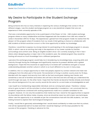 My Desire to Participate in the Student Exchange Program