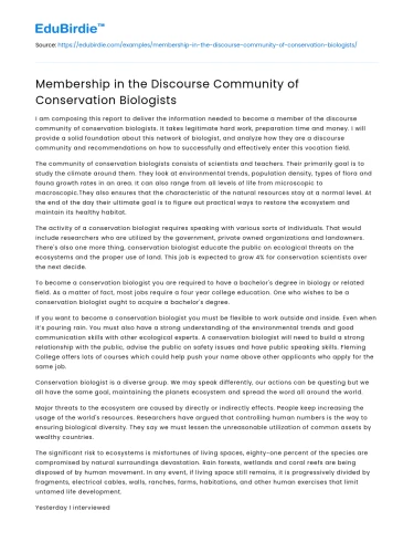 Integration into the Conservation Biology Discourse Community