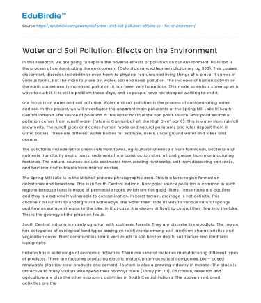 Water and Soil Pollution: Effects on the Environment