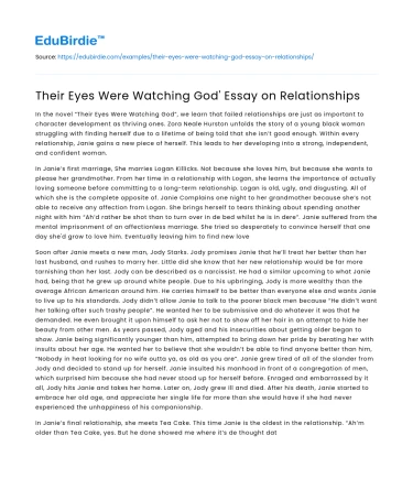 Their Eyes Were Watching God’ Essay on Relationships