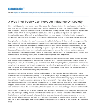 A Way That Poetry Can Have An Influence On Society