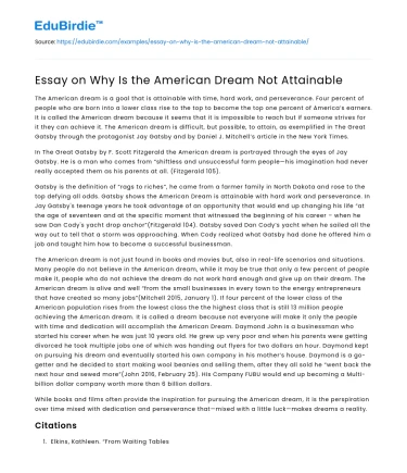 Essay on Why Is the American Dream Not Attainable