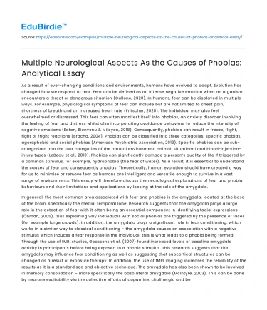 Multiple Neurological Aspects As the Causes of Phobias