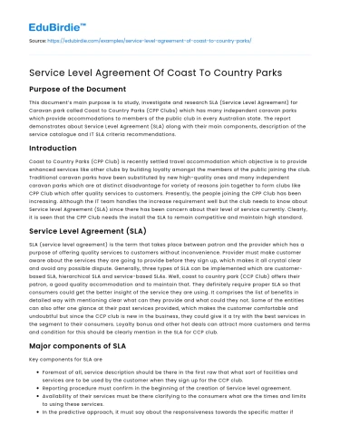 Service Level Agreement Of Coast To Country Parks