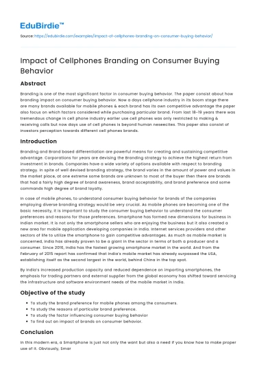 Impact of Cellphones Branding on Consumer Buying Behavior