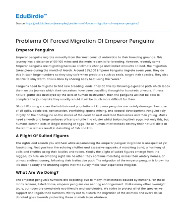 Problems Of Forced Migration Of Emperor Penguins