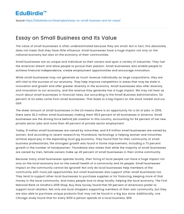 Essay on Small Business and Its Value
