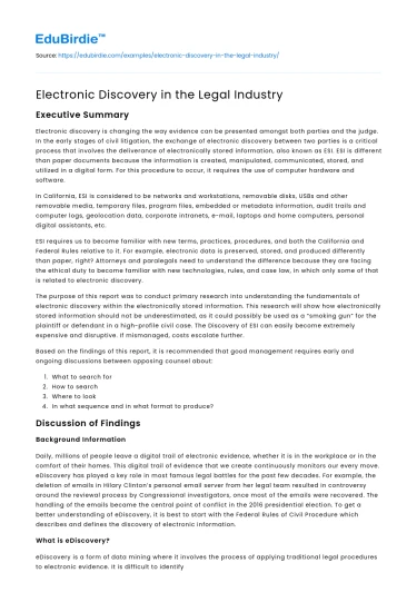 Electronic Discovery in the Legal Industry