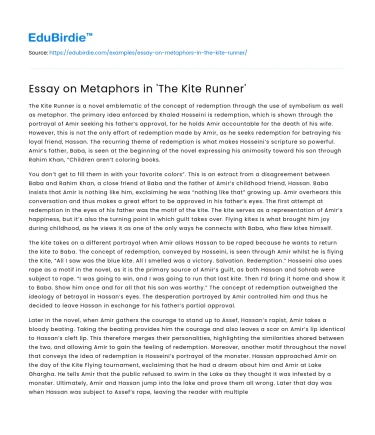 Essay on Metaphors in ‘The Kite Runner’