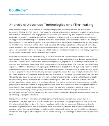 Analysis of Advanced Technologies and Film-making