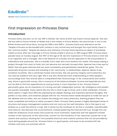 First Impression on Princess Diana