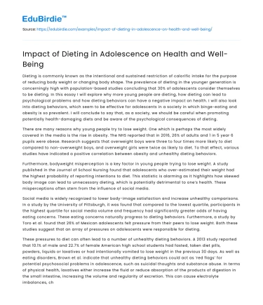 Impact of Dieting in Adolescence on Health and Well-Being