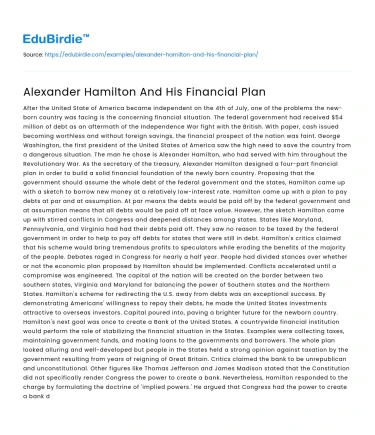 Alexander Hamilton And His Financial Plan