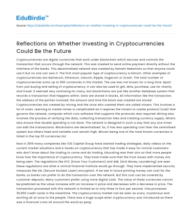 Reflections on Whether Investing in Cryptocurrencies Could Be the Future