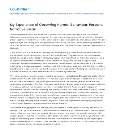 My Experience of Observing Human Behaviour: Personal Narrative Essay
