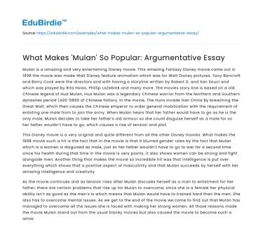 Mulan: A Cultural Phenomenon