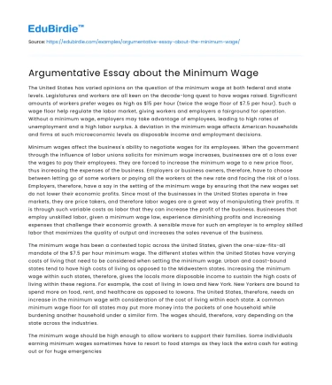 Argumentative Essay about the Minimum Wage