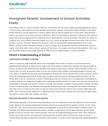 Immigrant Parents’ Involvement in School Activities: Essay