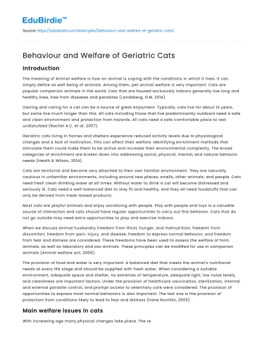 Behaviour and Welfare of Geriatric Cats