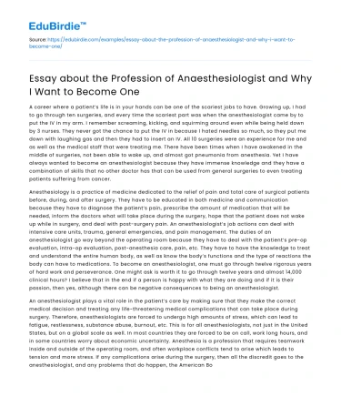 Profession of Anaesthesiologist: My Career Goal