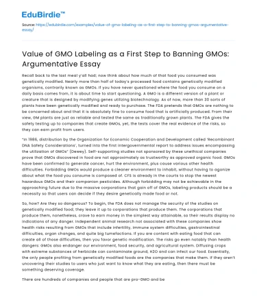 Value of GMO Labeling as a First Step to Banning GMOs