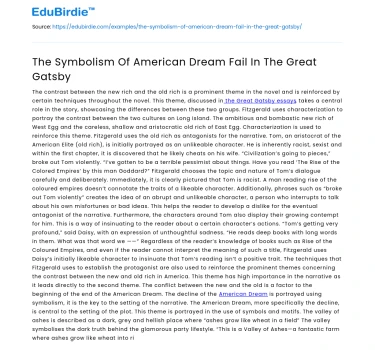 The Symbolism Of American Dream Fail In The Great Gatsby