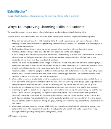 Ways To Improving Listening Skills In Students