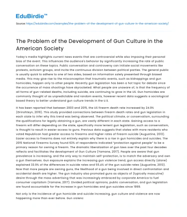 The Problem of the Development of Gun Culture in the American Society