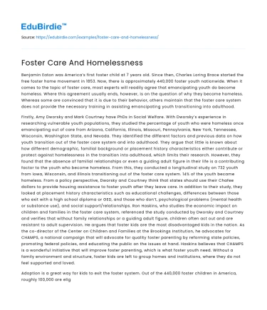 Foster Care And Homelessness