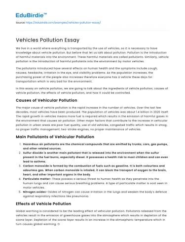 Vehicles Pollution Essay