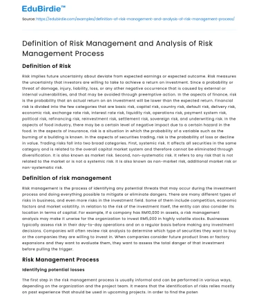 Definition of Risk Management and Analysis of Risk Management Process