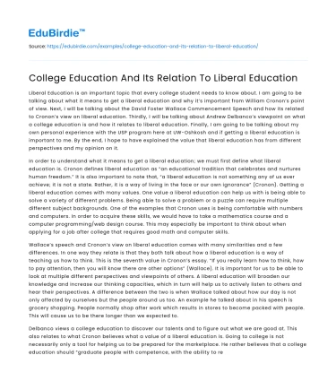 College Education And Its Relation To Liberal Education