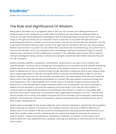 The Role And Significance Of Wisdom