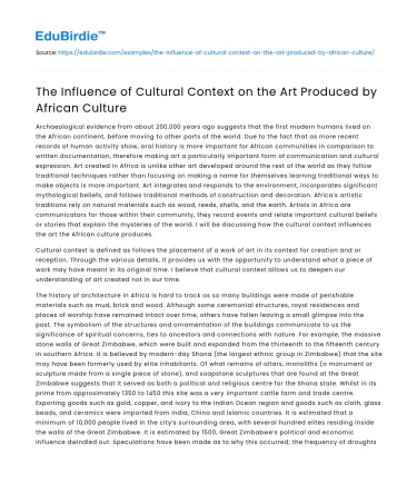 The Influence of Cultural Context on the Art Produced by African Culture