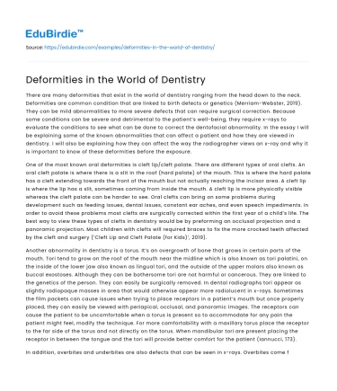 Deformities in the World of Dentistry
