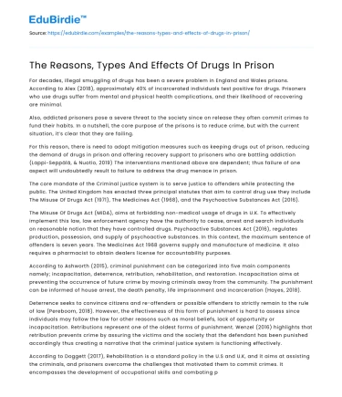 The Reasons, Types And Effects Of Drugs In Prison