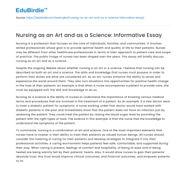 Nursing as an Art and as a Science: Informative Essay