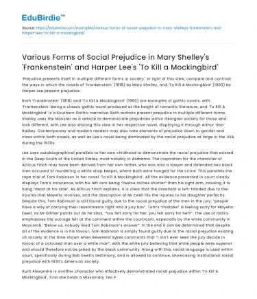 Social Prejudice in ‘Frankenstein’ and ‘To Kill a Mockingbird’