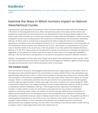 Examine the Ways in Which Humans Impact on Natural Geochemical Cycles