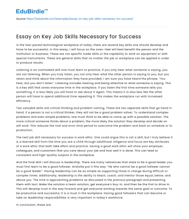 Essay on Key Job Skills Necessary for Success