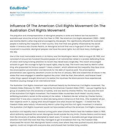 Impact of American Civil Rights Movement on Australian Civil Rights