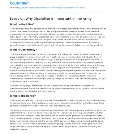 Essay on Why Discipline Is Important in the Army