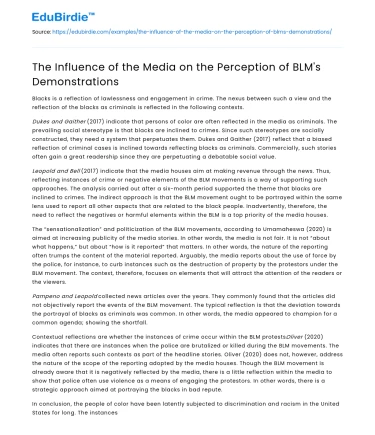 The Influence of the Media on the Perception of BLM’s Demonstrations
