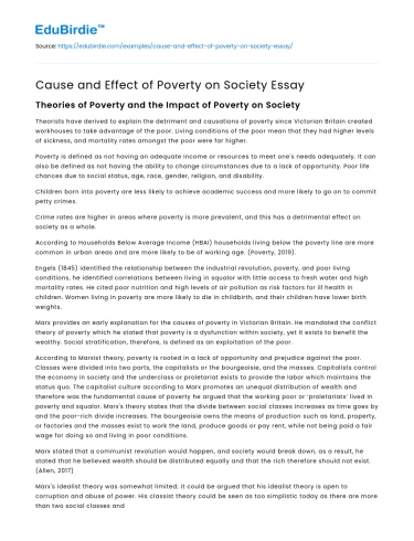 Cause and Effect of Poverty on Society Essay