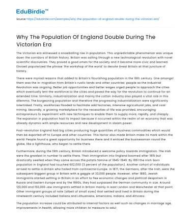 Why The Population Of England Double During The Victorian Era